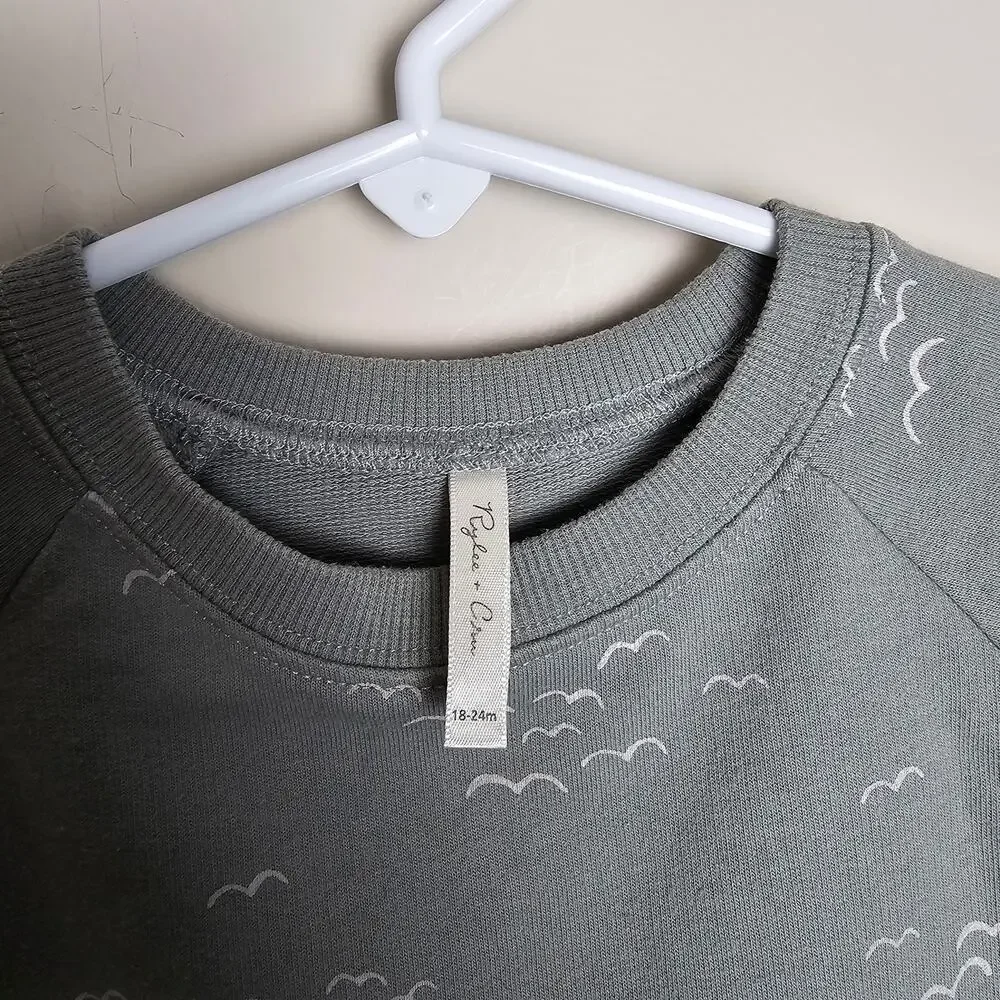 Rylee & Cru Raglan Dress in Flock Size 18/24m Birds Blue White